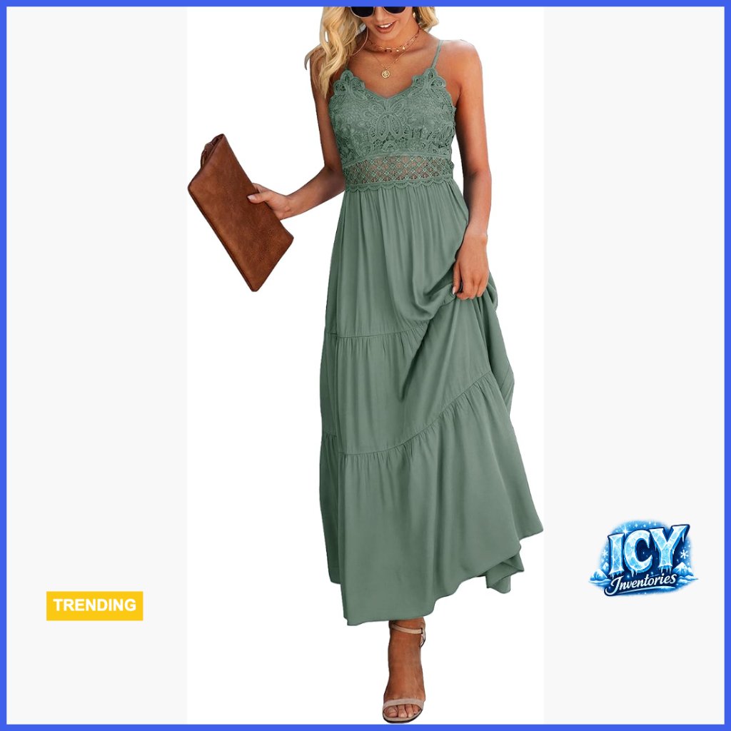Polyester Crochet Lace Maxi Dress Spaghetti Strap Formal Summer